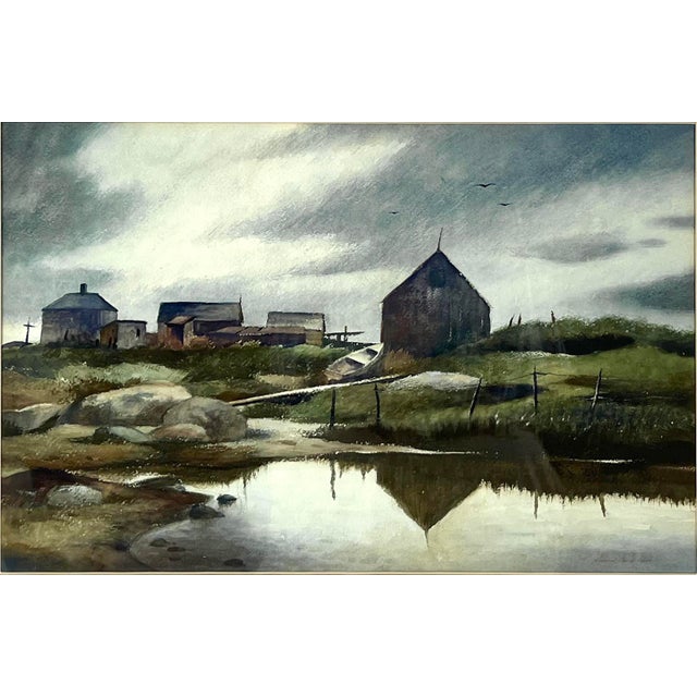 American Fishing Village - Massachusetts Watercolor on Paper by Richard Clark Hare For Sale - Image 3 of 5