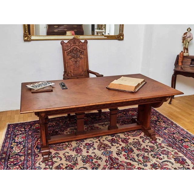 Neo-Gothic Carved Oak Extendable Table For Sale - Image 3 of 13
