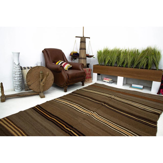 Vintage Brown Wool Turkish Kilim Rug- 5′4″ × 10′4″ For Sale In Los Angeles - Image 6 of 7