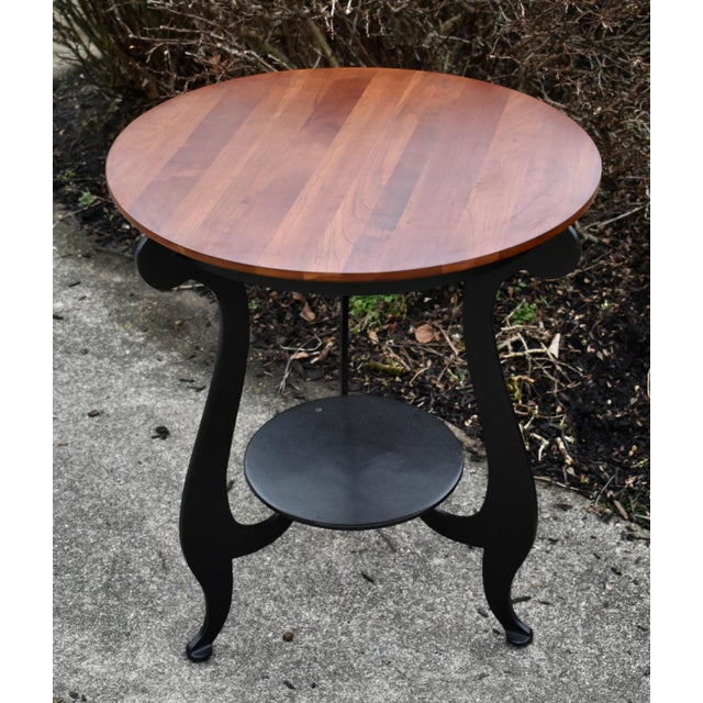 Black Ethan Allen Cherry Table Top End Round Black Metal Two Tier Accent Side Vintage For Sale - Image 8 of 11