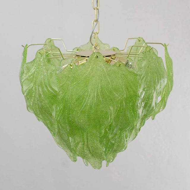 Suspension Chandelier in Murano Glass Leaves Green Color, Italy, 1990s For Sale - Image 6 of 13
