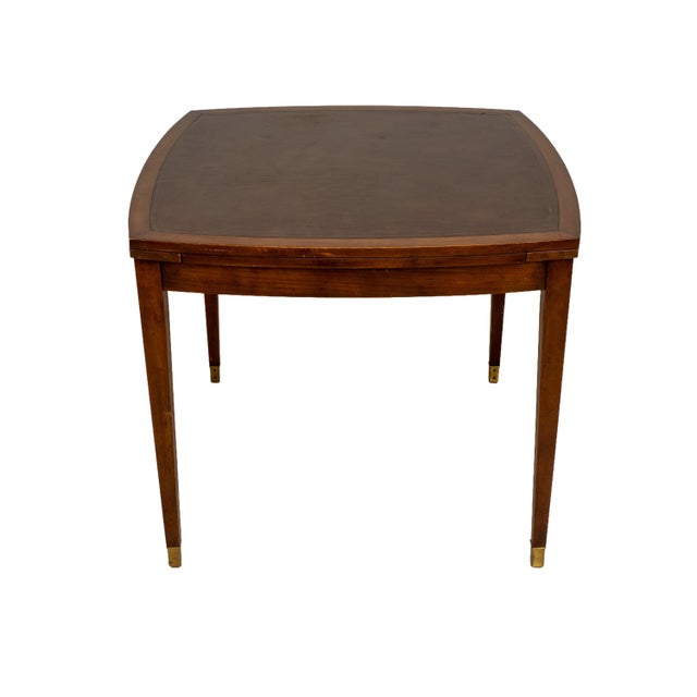 Wood Vintage Old Colony Beacon Hill Walnut & Leather Games Table W/ Hidden Drink Holders For Sale - Image 7 of 14