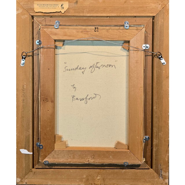 Light Pink Wallace Bassford- Nude Girl Trying a Flowery Hat in the Mirror- Oil Painting For Sale - Image 8 of 8