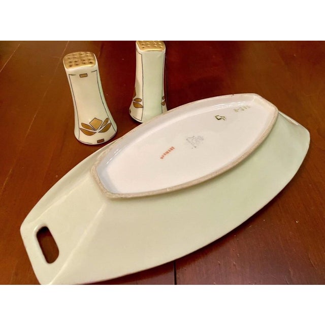 Art Deco Circa 1920s Thomas Sevres of Bavaria Hand Painted Art-Deco Platter, Salt Pepper Shaker, Side Plate Set- 4 Pieces For Sale - Image 3 of 8