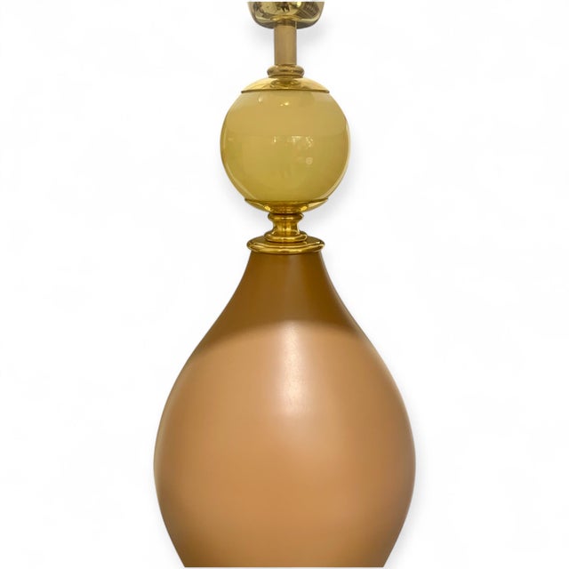 1960s Cream and Yellow Murano Glass Drop Lamps, 1960s, Set of 2 For Sale - Image 5 of 6