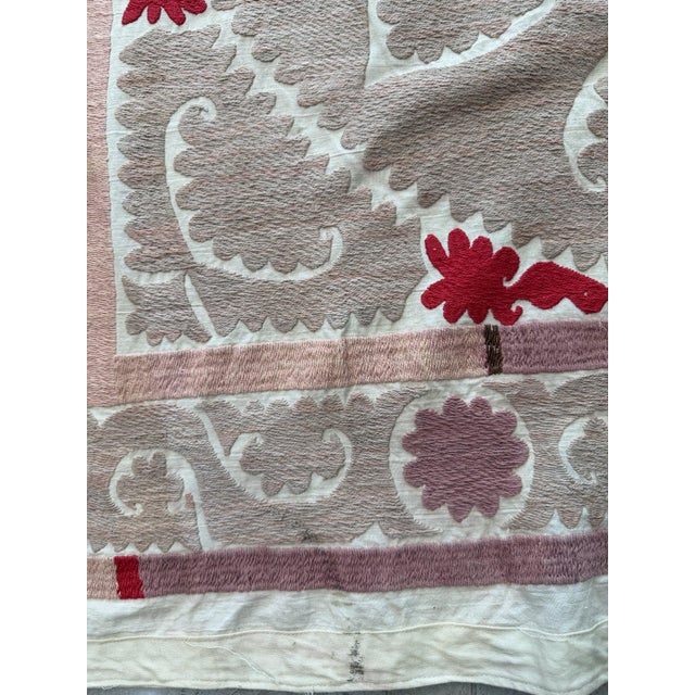 Hand-Embroidered Neutral Tan Suzani Wall Decor For Sale - Image 4 of 7
