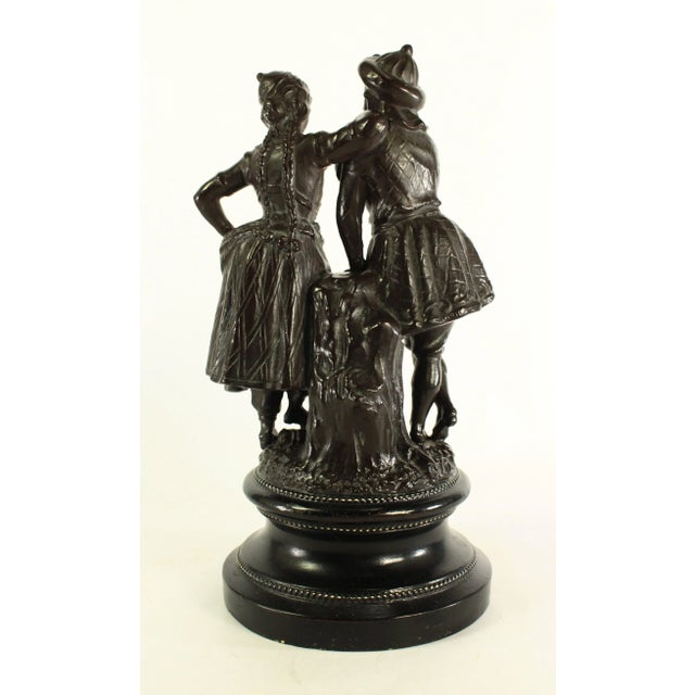 Ceramic 19th/ 20th Century Sarreguemines Black Glaze Terracotta Figural Group of Exotic Couple For Sale - Image 7 of 12