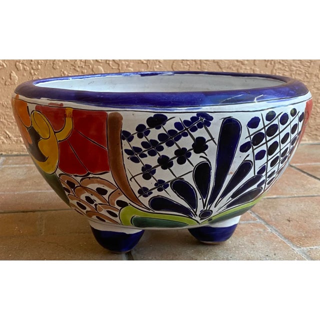 Ceramic Colorful Mexican Pottery Planter With Feet For Sale - Image 7 of 10