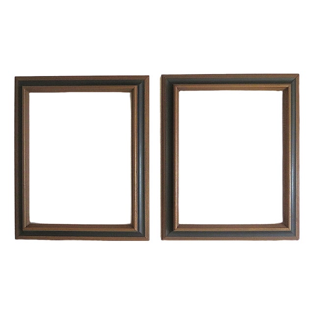 Pair of Dark Wood & Black Picture Frames Fits 11" X 14" Rabbet Opening For Sale
