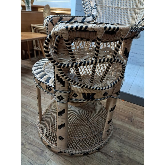 Set of Large Mid-Century Wicker Rattan Peacock Chair and Ottoman, 1970s For Sale - Image 15 of 18