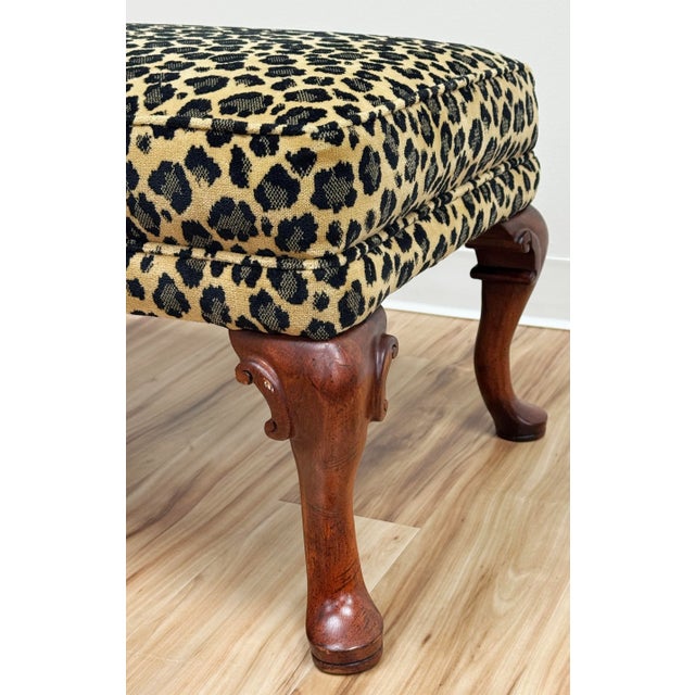 Vintage Curved Wood Leg Upholstered Leopard Print Ottoman For Sale - Image 10 of 10