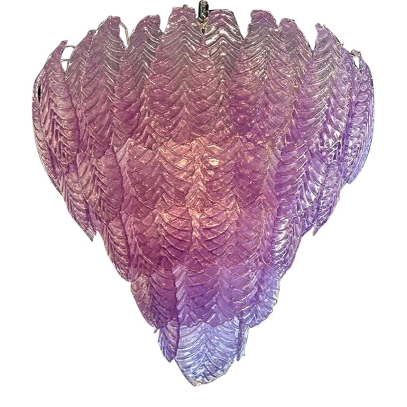 Large Scale Murano Fuchsia Colored Leaf Form Waterfall Chandelier ...