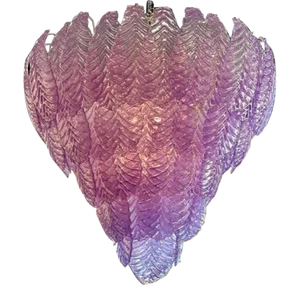 Large Scale Murano Fuchsia Colored Leaf Form Waterfall Chandelier