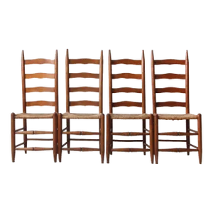 Vintage Rush Seat Ladder Back Chairs Set of 4