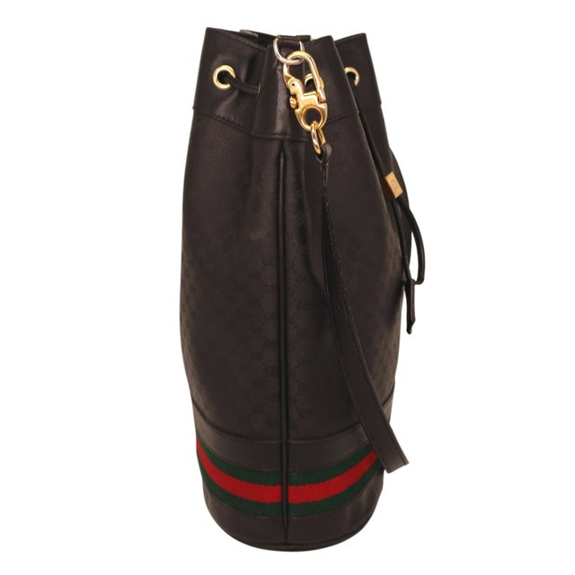 Gucci Gucci Black Leather and Canvas Micro Guccissima Drawstring Sherry Line Bag, 1980 For Sale - Image 4 of 10