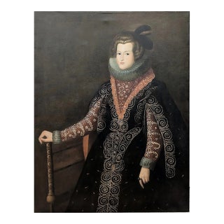Large Vintage Old Master Style Noblewoman Oil Portrait For Sale