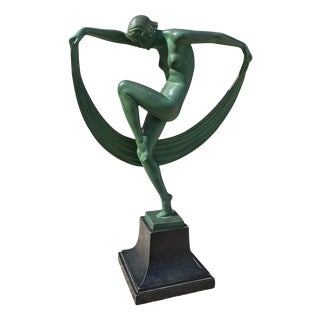 Denis Belembert, Dancer with Drapery, 1920s, Marble Base For Sale