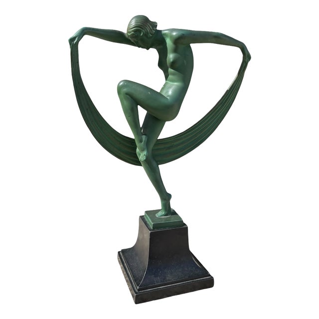 Denis Belembert, Dancer with Drapery, 1920s, Marble Base For Sale