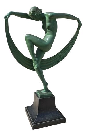 Denis Belembert, Dancer with Drapery, 1920s, Marble Base