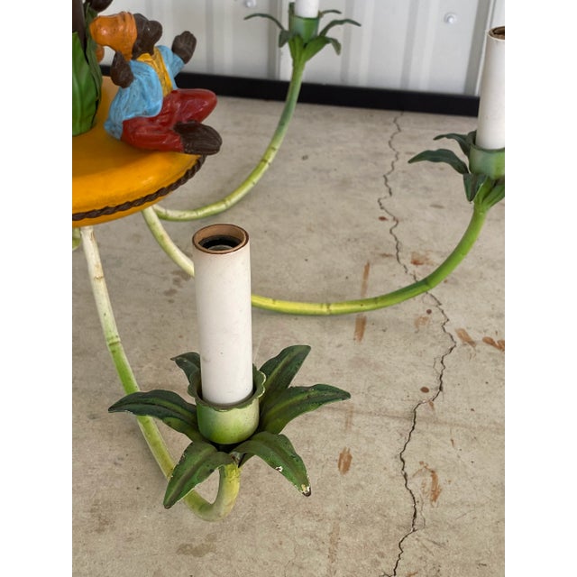 Hollywood Regency Vintage Regency Italian Palm Tree Monkey Tole Chandelier For Sale - Image 3 of 13