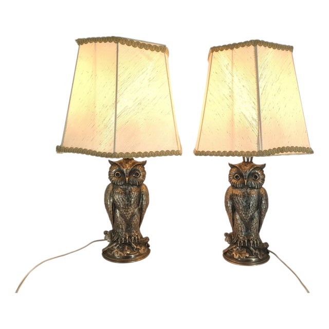 Silver Owl Lamps from Loevsky & Loevsky, 1960s, Set of 2 For Sale