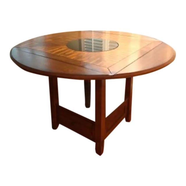 Granite Lazy Susan Drop-Leaf Round Kitchen Dining Table For Sale