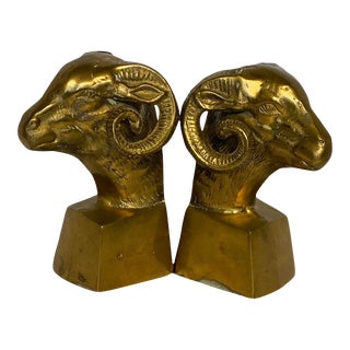Brass Ram Bookends - a Pair For Sale