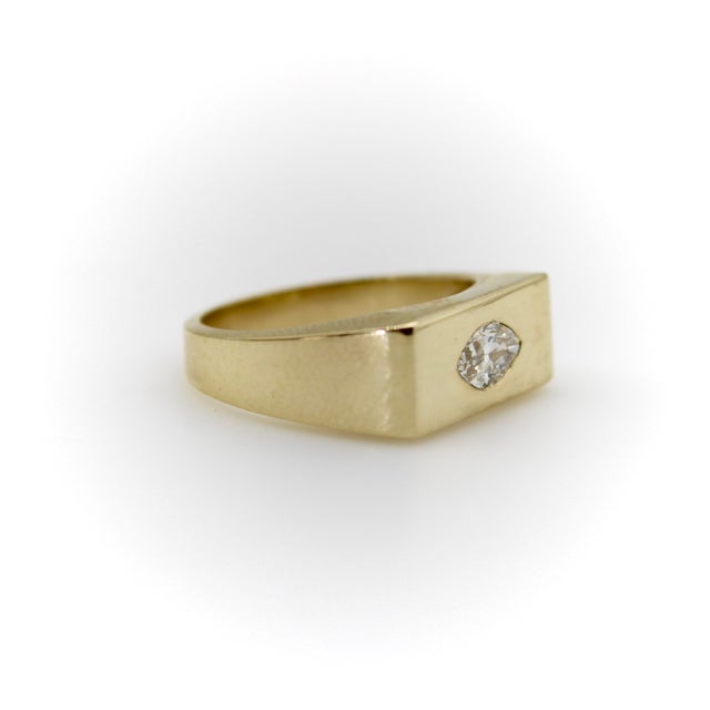 1990s 1990s 14k Gold Marquise Diamond Signet Ring, Size 6.5 For Sale - Image 5 of 11