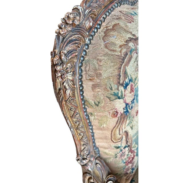 Wood Louis XV Style Giltwood Fauteuil, 18th Century Beauvais Tapestry, in the Manner of Jean-Baptiste Tilliard, 19th Century For Sale - Image 7 of 15