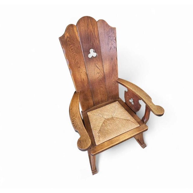 High back / monastery / rush seat armchair 1950s Height 115 Width 70 Depth 75 Seat height 38 cm