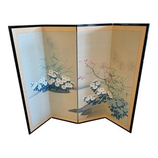 Hand Painted Japanese Byobu 4 Panel Screen For Sale