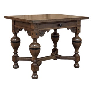 19th Century Dutch Jacobean Style Oak Table With Ebonized Trim For Sale