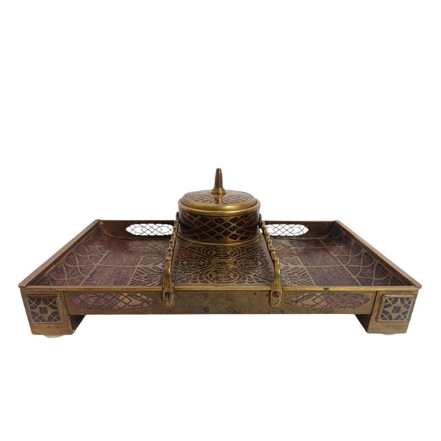 Antique Art Nouveau Brass Inlaid Inkwell with Rocker Blotter by Erhard & Söhne, Germany, 1910, Set of 2 For Sale - Image 6 of 8