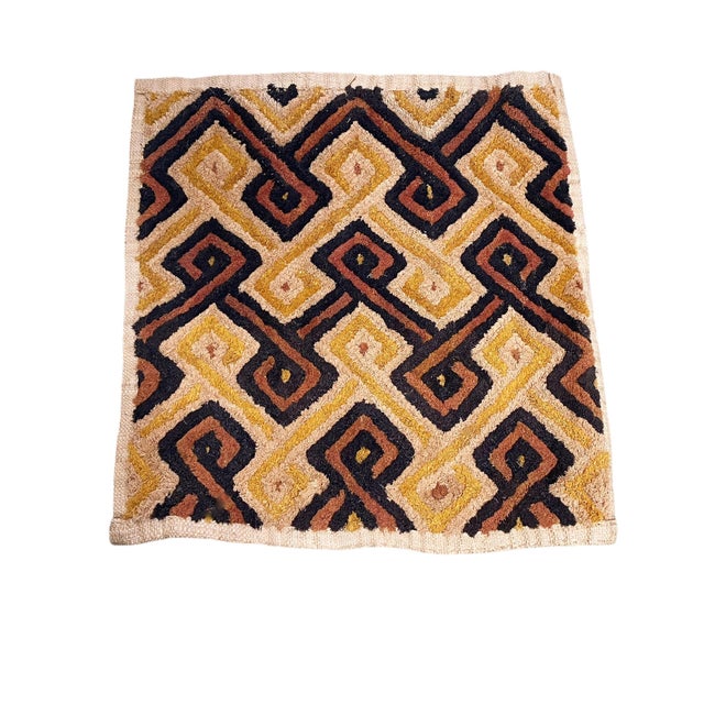 Vintage African Tribal Kuba Kasai Velvet Raffia Textile 24" by 23" For Sale In New York - Image 6 of 8