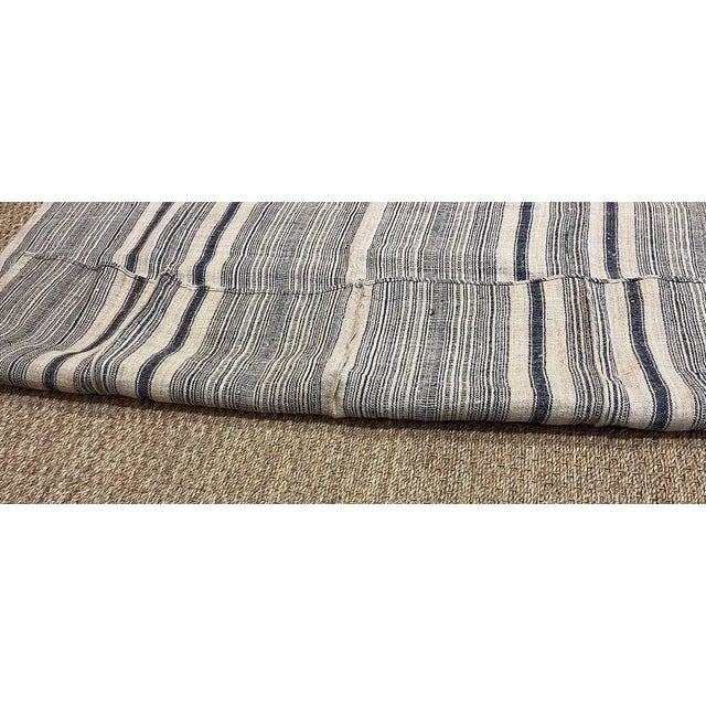 Mid 20th Century Vintage Linen Fabric Fragment, Natural Linen and Navy Colors Stripe For Sale - Image 5 of 7
