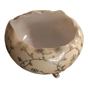 1920 Silver Overlay Porcelain Footed Lotus Vase