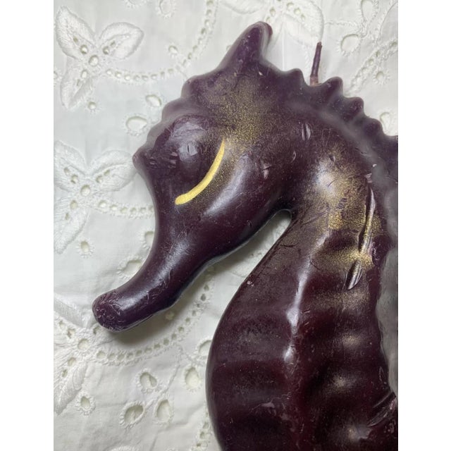Mid-Century Modern Vintage Large Mid Century Solid Wax Seahorse Candle Dark Purple With Gold For Sale - Image 3 of 8