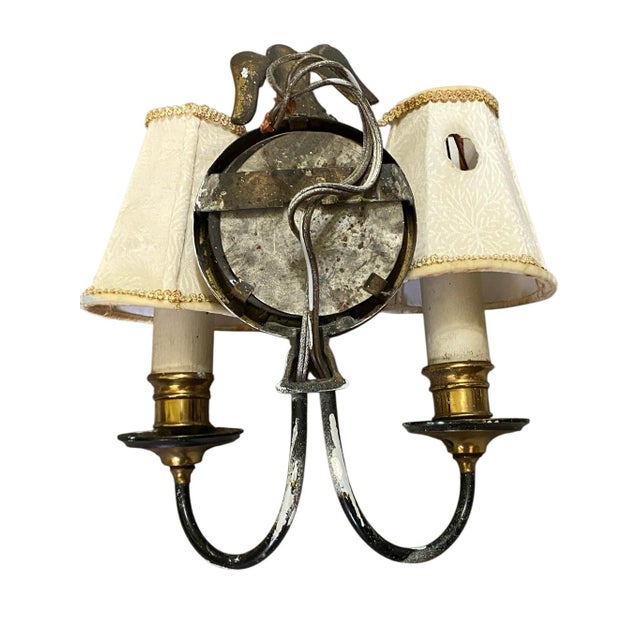Bronze Antique Federal Style Eagle Figure Plug in Double Arm Sconce With Lamp Shade For Sale - Image 8 of 8