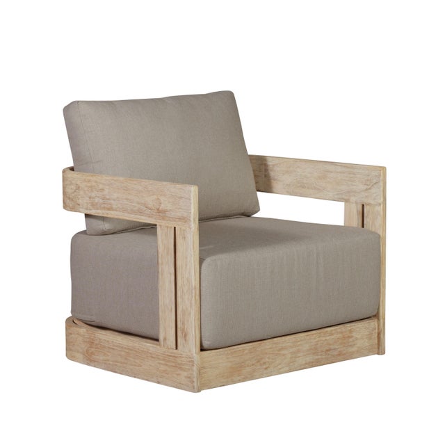 Paradiso Outdoor Teak Natural Look Revolving Chair - Gray Fabric For Sale - Image 9 of 12