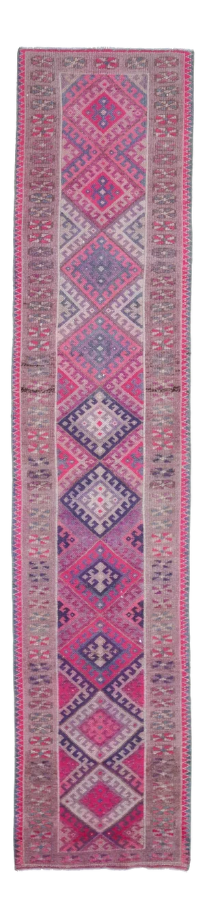 1970s Vintage Turkish Oushak Diamond Wool Runner