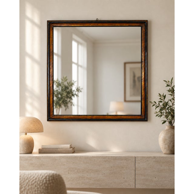 Wood Large Antique Italian Mirror in Ebonized and Gilt Wood Frame in the style of Salvator Rosa, 1890s For Sale - Image 7 of 9