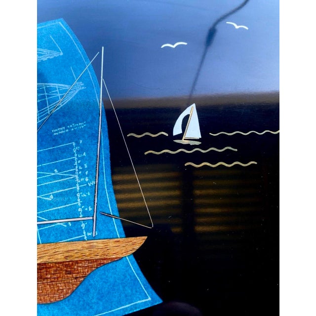 Wood Mid 20th Century Blueprints Under Sail Serving Tray For Sale - Image 7 of 10