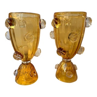 Contemporary Pair of Murano Glass Vase Macaroons Lamps, Italy For Sale