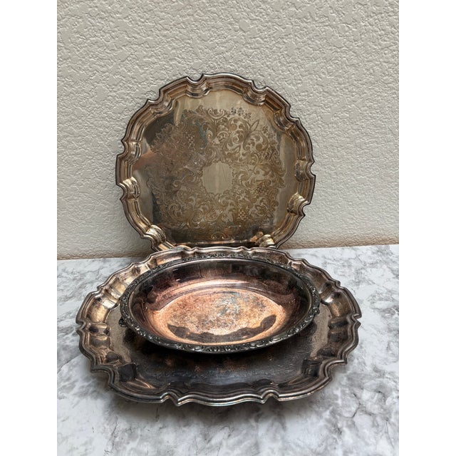 Midcentury Assorted Set of English Silver Trays, Set of Three For Sale - Image 14 of 14