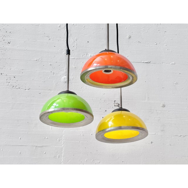 Space Age Pendant Lamp with Colored Metal Shades, 1970s For Sale - Image 6 of 13