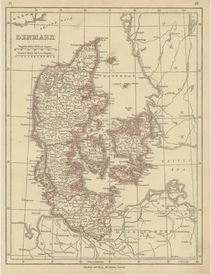 Antique Map of Denmark by Lowry, 1852