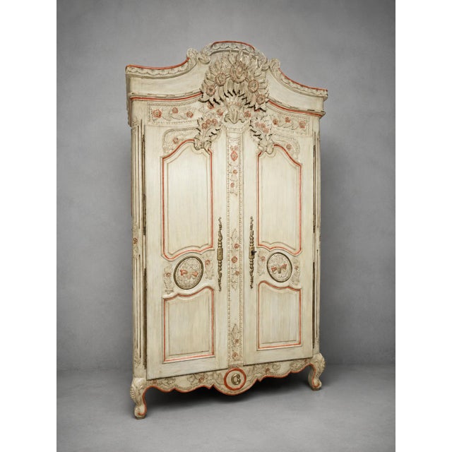 Ornate Hand-Painted Floral Carved Wardrobe For Sale - Image 9 of 9