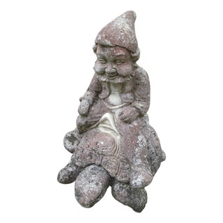 Mid-Century Cast Stone Gnome wiith Turtle, 1950s For Sale