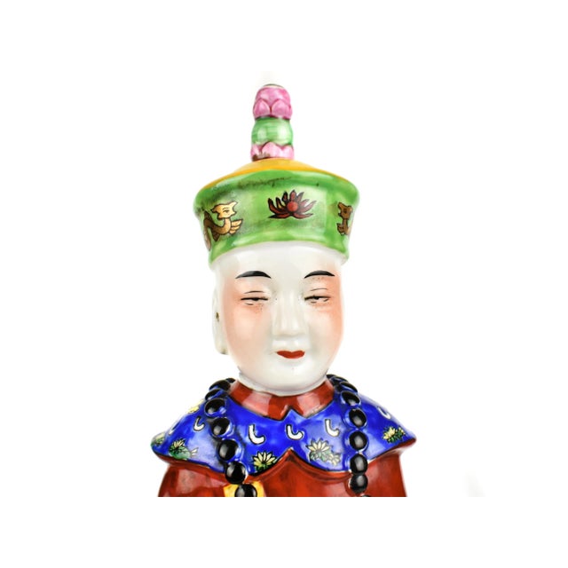 Mid 20th Century Mid 20th Century Chinese Porcelain Qing Dynasty Emperor King Sculpture For Sale - Image 5 of 10