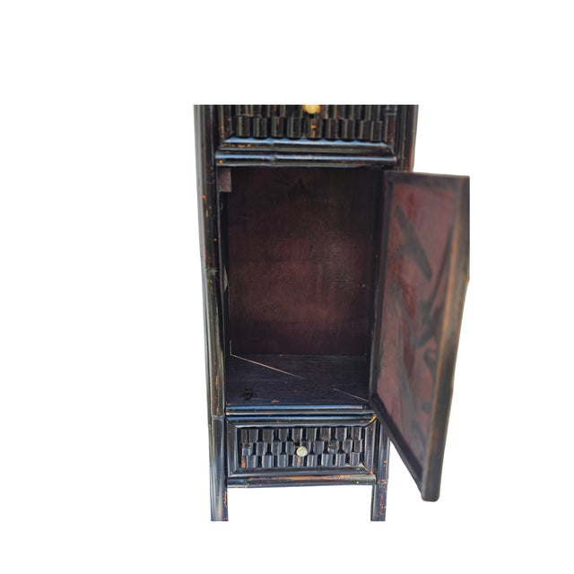 Black 1990s Tall Japandi Split-Reed Tansu Chest | Japan Minimalism Bamboo Slat Vertical Cabinet – 1990s For Sale - Image 8 of 10